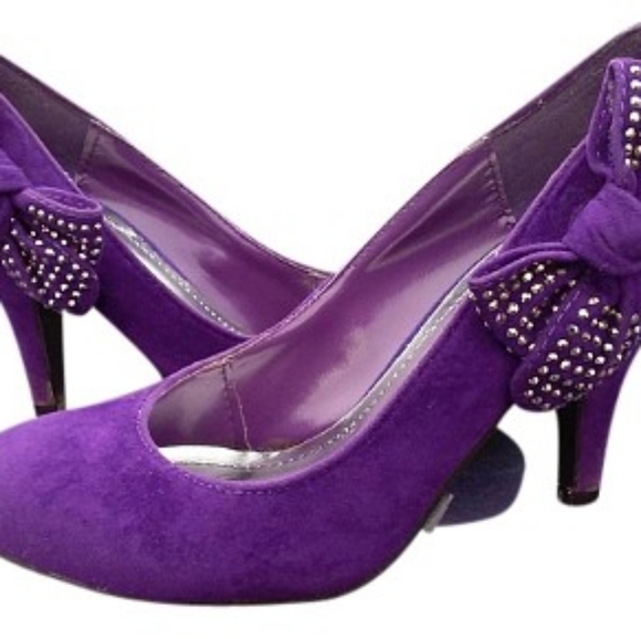 Purple Suede Bow Studded Trim Pumps sz 6 - Picture 3 of 5